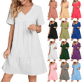 thumbnail image 1 of Lenago Women's Plus Size Summer Dresses High Waisted Fashion Holiday Summer Solid Color Short Sleeve White Dresses Party Beach Dress, 1 of 9