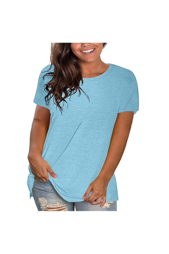 Women's Plus Size Summer Tops Fashion Solid Round Neck Short Sleeve T-shirt Blouse Loose Tops Gifts for Women