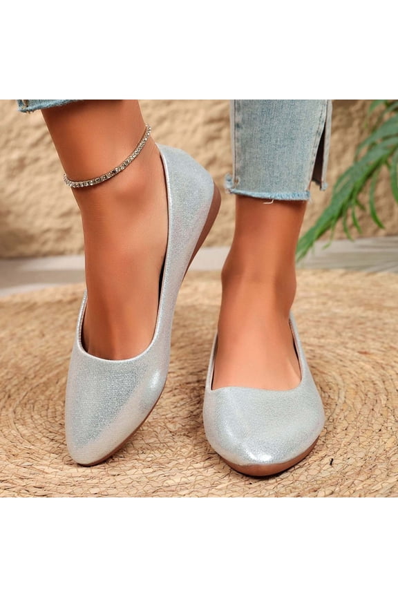 Women's Pointed Toe Flats Slip On Loafers Casual Dressy Ballet Shoes Comfortable Walking Pumps Elegant Summer Vacation Beach Fashion Shoes Silver 6