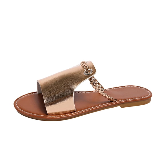 Lenago Women's Sandals Versatile Casual Plus-Size Shoes Spring/Summer Style Trendy Woven Solid Color Beach Sandals 42