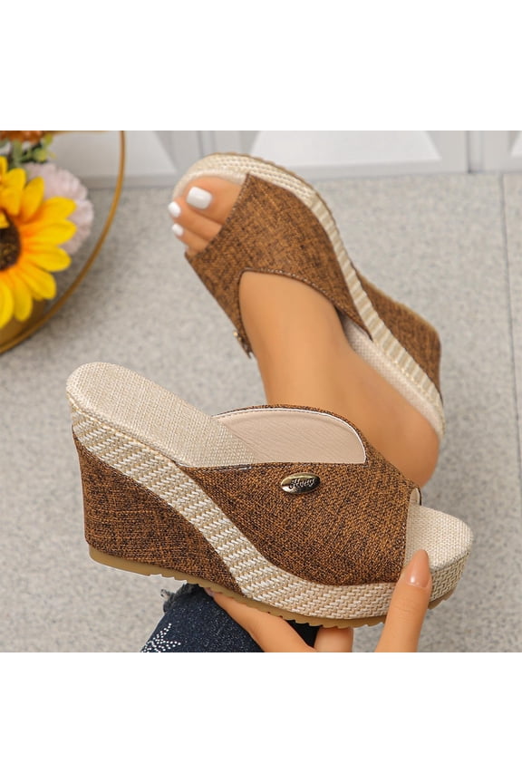 Women's Sandals Wedge Heel Peep Toe Slides Casual Comfortable Backless Loafers Slip On Dressy Walking Shoes for Summer Work Party Outdoor Brown 9