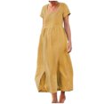 thumbnail image 1 of Lenago Women's Scoop Neckline Short Sleeve Smocked Plain Knit T - Shirt Dress, 1 of 3