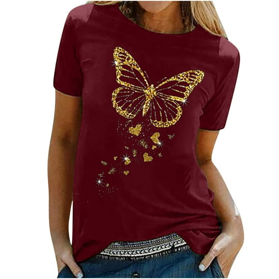 Lenago Women's Shirt Tees Funny Cute Short Sleeve Fall T Shirt Butterfly Print Shirt Gift Tops Blouse Gift For Women