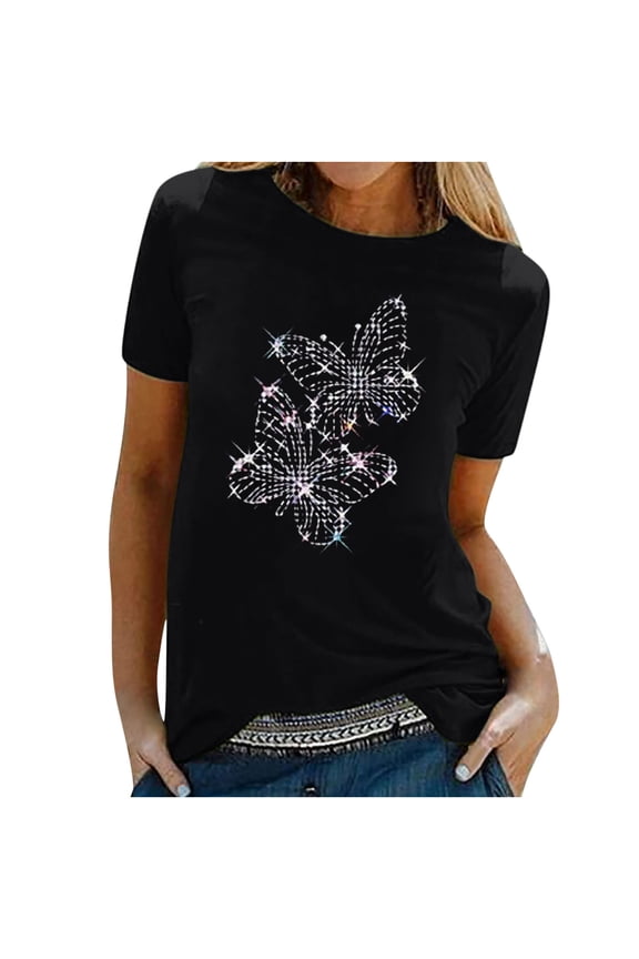 Lenago Women's Shirt Tees Funny Cute Short Sleeve Fall T Shirt Butterfly Print Shirt Gift Tops Blouse Gift For Women