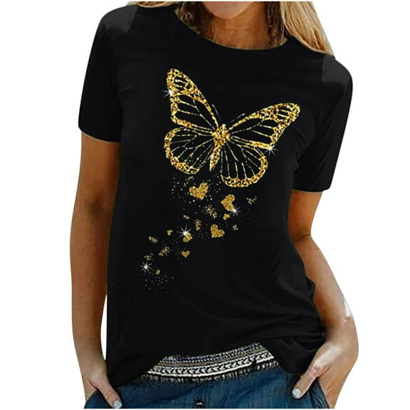 Lenago Women's Shirt Tees Funny Cute Short Sleeve Fall T Shirt Butterfly Print Shirt Gift Tops Blouse Gift For Women