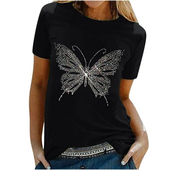 Lenago Women's Shirt Tees Funny Cute Short Sleeve Fall T Shirt Butterfly Print Shirt Gift Tops Blouse Gift For Women