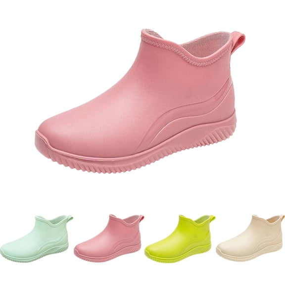 Lenago Women's Short Rain Boots Casual Spring Summer Rain Boots Solid Color Waterproof Thick-Soled Short Dopamine Color Shoes Low-top Ankle Boots Everyday Rain Boots