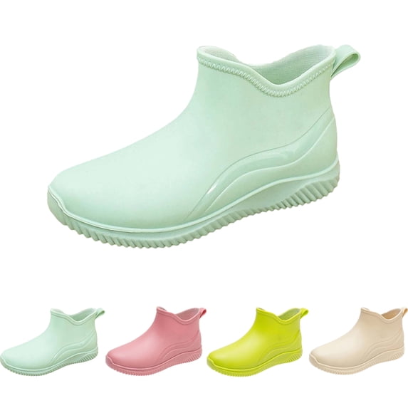 Lenago Women's Short Rain Boots Casual Spring Summer Rain Boots Solid Color Waterproof Thick-Soled Short Dopamine Color Shoes Low-top Ankle Boots Everyday Rain Boots