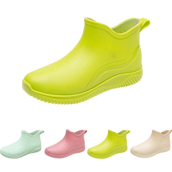 Lenago Women's Short Rain Boots Casual Spring Summer Rain Boots Solid Color Waterproof Thick-Soled Short Dopamine Color Shoes Low-top Ankle Boots Everyday Rain Boots