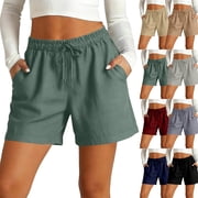 Lenago Womens Shorts Drawstring Casual Shorts, Elastic Waist Loose Summer Pants with Pockets Shorts Running Shorts High Waisted Fitness Shorts