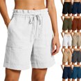 thumbnail image 1 of Lenago Women's Shorts Drawstring Casual Summer Shorts, Elastic Waist Loose Short Pants Rolled Cuff Hem With Side Pockets Beachwear, 1 of 9