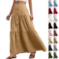 thumbnail image 1 of Lenago Women's Skirts Solid Color Button Decoration Casual Elastic High Waist Ruffled Ankle Length Skirts for Women, 1 of 9