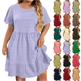 thumbnail image 1 of Lenago Women's Summer Dress Plus Size Deep Round Neck Standard-Fit Short Sleeve Casual Loose Tank Dress Party Beach Dress with Pockets Solid Mini Party Dress, 1 of 9