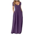 thumbnail image 1 of Lenago Women's Summer Dress Plus Size Deep V-Neck Standard-Fit Short Sleeve Solid Maxi Party Dress Beach Formal Blue Dress, 1 of 1