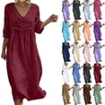 thumbnail image 1 of Lenago Women's Summer Dress Plus Size Deep V-Neck Standard-Fit Short Sleeve Solid Maxi Party Dress, 1 of 9