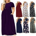 thumbnail image 1 of Lenago Women's Summer Dress Plus Size Round Neck Standard-Fit Short Sleeve Solid Maxi Party Dress with Pocket, 1 of 1