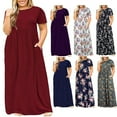 thumbnail image 1 of Lenago Women's Summer Dress Plus Size Round Neck Standard-Fit Short Sleeve Solid Maxi Party Dress with Pocket, 1 of 1
