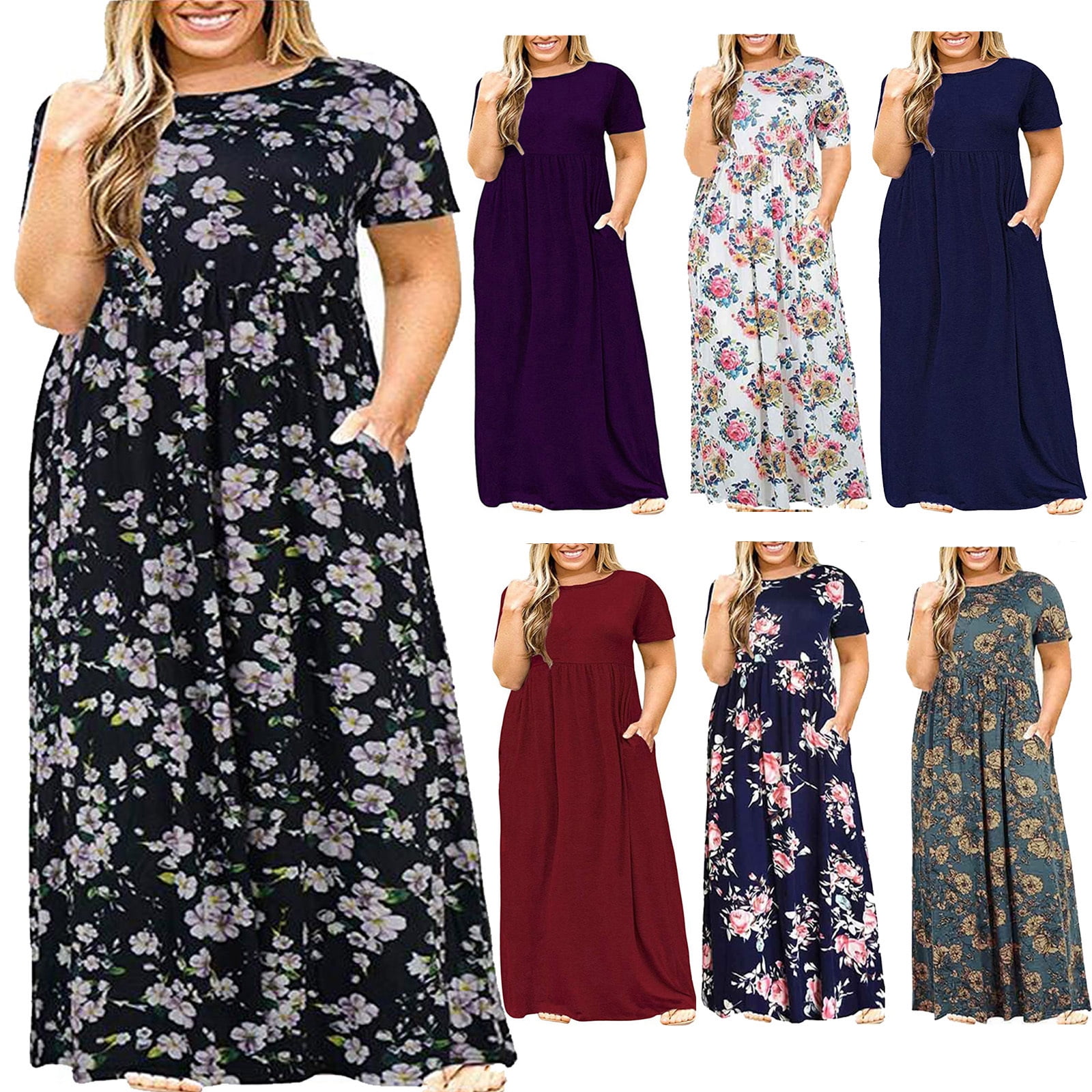 Black Plus Size Long Sleeves Round Neck Summer Dress