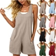 thumbnail image 1 of Lenago Women's Summer Solid Color Casual Backless Round Neck Two Pockets Full Length Romper, 1 of 8