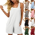 thumbnail image 1 of Lenago Women's Summer Solid Color Casual Backless Round Neck Two Pockets Full Length Romper, 1 of 8