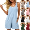 thumbnail image 1 of Lenago Women's Summer Solid Color Casual Backless Round Neck Two Pockets Full Length Romper, 1 of 8