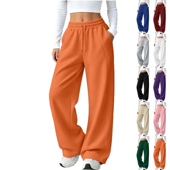 Lenago Women's Sweatpants Casual Drawstring Solid Color Elastic Waist Sports Straight Slim Side Line Track Pants with Pockets