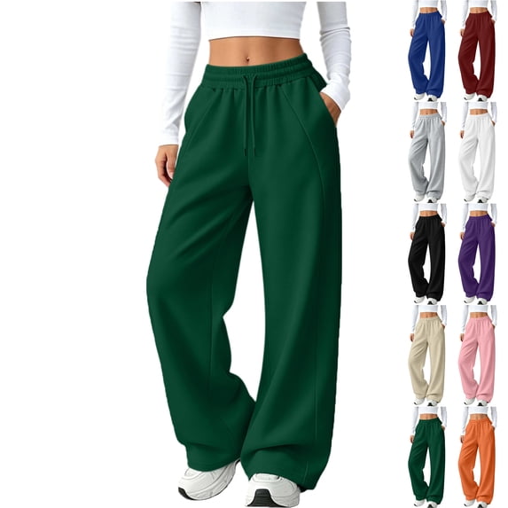 Lenago Women's Sweatpants Casual Drawstring Solid Color Elastic Waist Sports Straight Slim Side Line Track Pants with Pockets