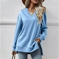 thumbnail image 1 of Lenago Women's Sweatshirt Long Sleeves Solid Color Sweatshirts for Ladies V Neck Pull Over Autumn Outwear No Hoods Fashion Shirt Lightweight Tops Plus Size, 1 of 5