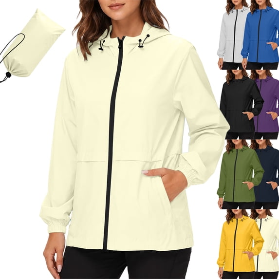 Lenago Women's Waterproof Full-Zip Breathable Hooded Jacket for Spring Summer