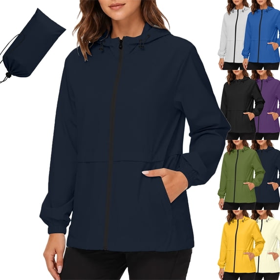 Lenago Women's Waterproof Full-Zip Breathable Hooded Jacket for Spring Summer