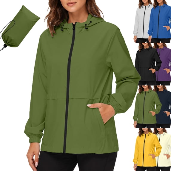 Lenago Women's Waterproof Full-Zip Breathable Hooded Jacket for Spring Summer