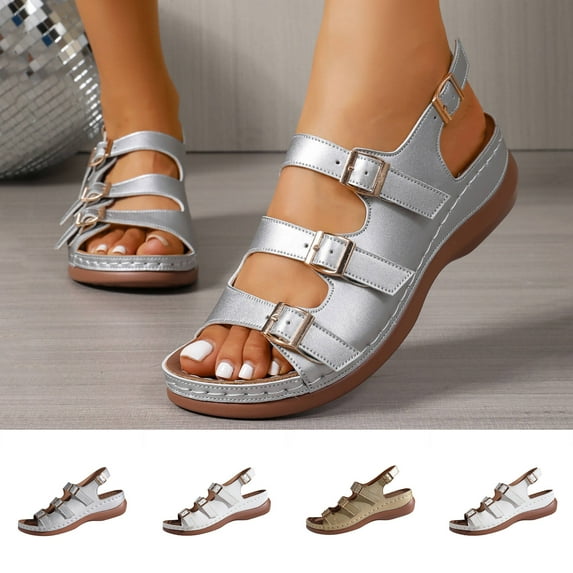 Lenago Women's Wedge Sandals Open Toe Slip-on Boho Style Comfort Fashion Shoes Breathable High Wedge Casual Footwear Party Wedding Beach Vacation Date Night