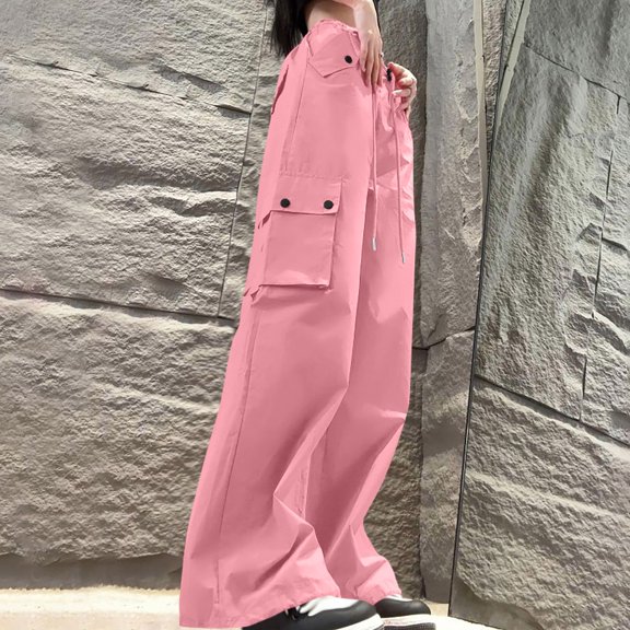 Lenago Womens Cargo Pants High Waist Stretch Baggy Multiple Pockets Relaxed Fit Straight Wide Leg Y2K Pants