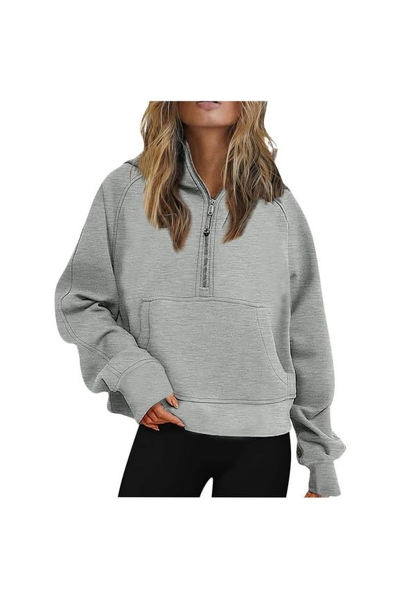 Womens Casual Hoodies Pullover Tops Half Zip Cropped Hoodies Fleece Quarter Zip Up Pullover Sweatshirts Winter Clothes 2023 Outfits Sweater Coat Fall Winter Outfits Clothes
