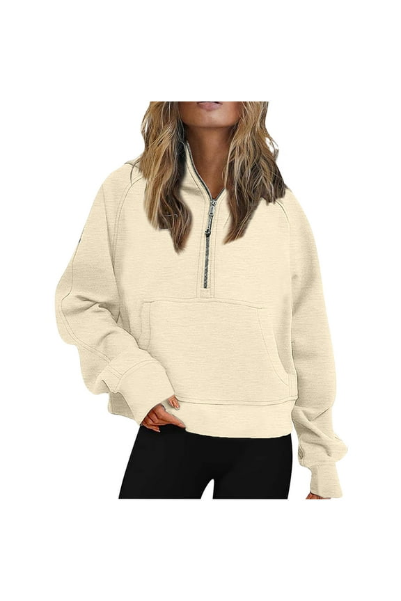 Womens Crewneck Sweatshirt Half Zip Cropped Hoodies Fleece Quarter Zip Up Pullover Sweatshirts Winter Clothes 2023 Outfits Sweater Coat Fall Winter Outfits Clothes
