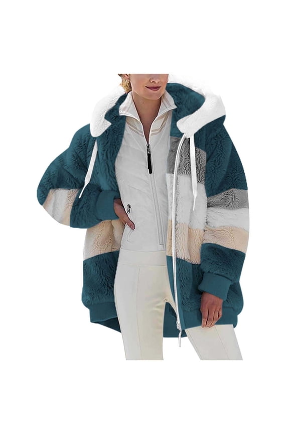 Lenago Womens Fleece Jackets Plus Size Fashion Zipper V-Neck Pullover Long Sleeve Hooded Winter Warm Outwear S-5XL