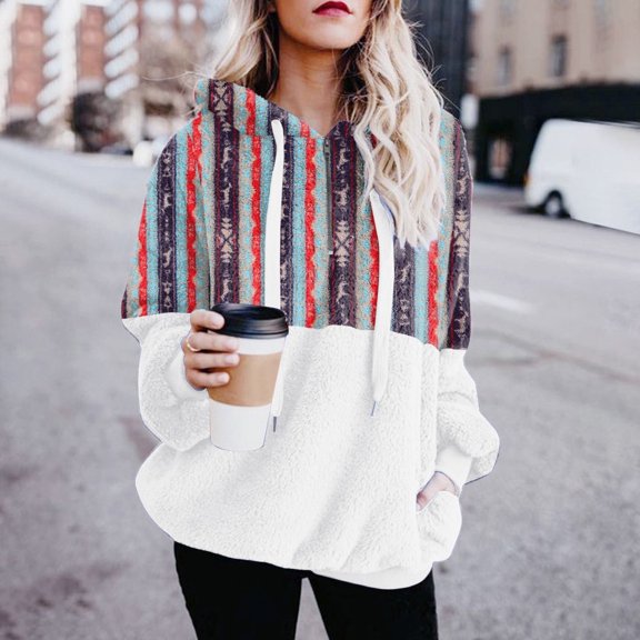 Lenago Womens Fleece Zip Up Jacket Plus Size Fashion Zipper V-Neck Pullover Tops Long Sleeve Hooded Blouse Sweatshirt Winter Warm Outwear S-5XL