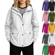Lenago Womens Hooded Raincoat Lightweight Fit Plus Size Solid Color Waterproof Dressy Zip up Rain Jacket Windbreaker with Pockets