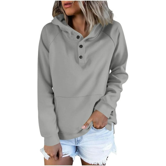 Lenago Womens Hoodies Winter Long Sleeve Button Collar Drawstring Pullover Tops Sweatshirt