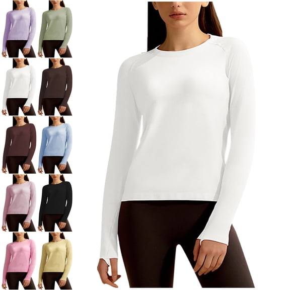 Lenago Womens Long Sleeve Shirts Solid Color Fashion Crew Neck Tops Summer Loose Long Sleeve Round Neck Comfy Regular Shirts Basic Tee Fall Fashion Clothes Trendy Outfits for Women