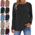 thumbnail image 1 of Lenago Womens Long Sleeve Shirts Solid Color Fashion Crew Neck Tops Women's Summer Loose Long Sleeve Round Neck Comfy Regular Shirts Basic Tee Fall Fashion Clothes Trendy Outfits for Women, 1 of 6