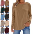 thumbnail image 1 of Lenago Womens Long Sleeve Shirts Solid Color Fashion Crew Neck Tops Women's Summer Loose Long Sleeve Round Neck Comfy Regular Shirts Basic Tee Fall Fashion Clothes Trendy Outfits for Women, 1 of 5