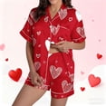 thumbnail image 1 of Lenago Womens Pajamas Women Printed Stand Up Collar Pocket Short Sleeved Top Shorts Home Wear Pajama Set Red Xl, 1 of 9