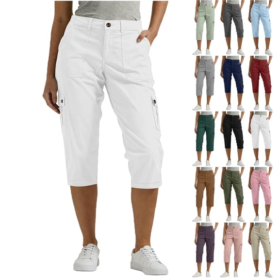 Lenago Womens Pants Elastic Waist Capri Pants with Pockets, Loose Casual Summer Cropped Trousers for Daily Wear