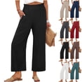 thumbnail image 1 of Lenago Womens Pants Summer Solid Color Loose Straight Leg Pants With Pockets Ruffles and Pleats Pants for Womens, 1 of 7