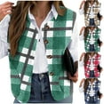 thumbnail image 1 of Lenago Womens Plaid Vest Casual Double-Sided Daily Printed Loose Collarless Button Coat(Green XL), 1 of 6