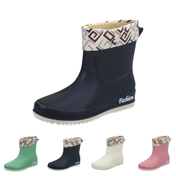 Lenago Womens Rain Boots Ankle Rain Boots Solid Color Casual Shoes Short Rain Boots Multi Color Matching Waterproof Non-Slip Mid-Tube Rain Boots West Coast Dopamine Color Shoes Everyday Rain Boots