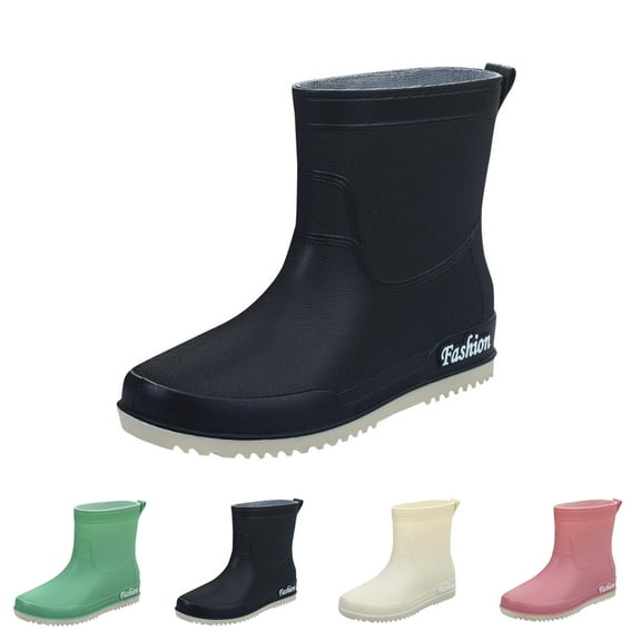Lenago Womens Rain Boots Ankle Rain Boots Solid Color Casual Shoes Short Rain Boots Multi Color Matching Waterproof Non-Slip Mid-Tube Rain Boots West Coast Dopamine Color Shoes Everyday Rain Boots