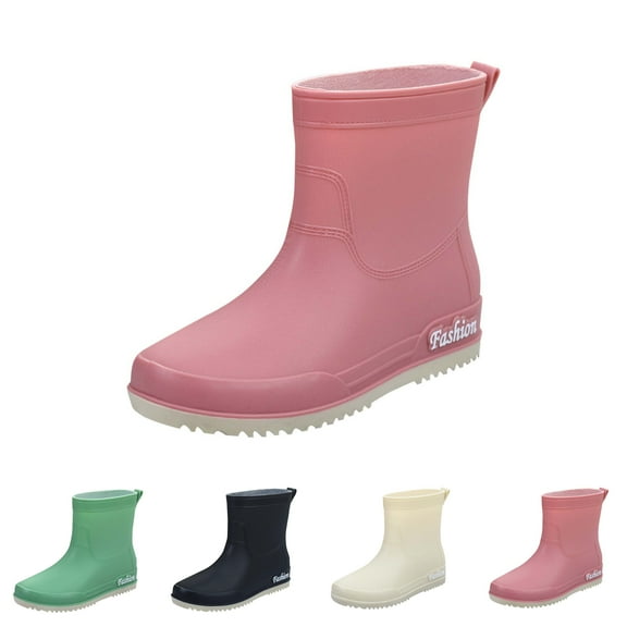 Lenago Womens Rain Boots Ankle Rain Boots Solid Color Casual Shoes Short Rain Boots Multi Color Matching Waterproof Non-Slip Mid-Tube Rain Boots West Coast Dopamine Color Shoes Everyday Rain Boots