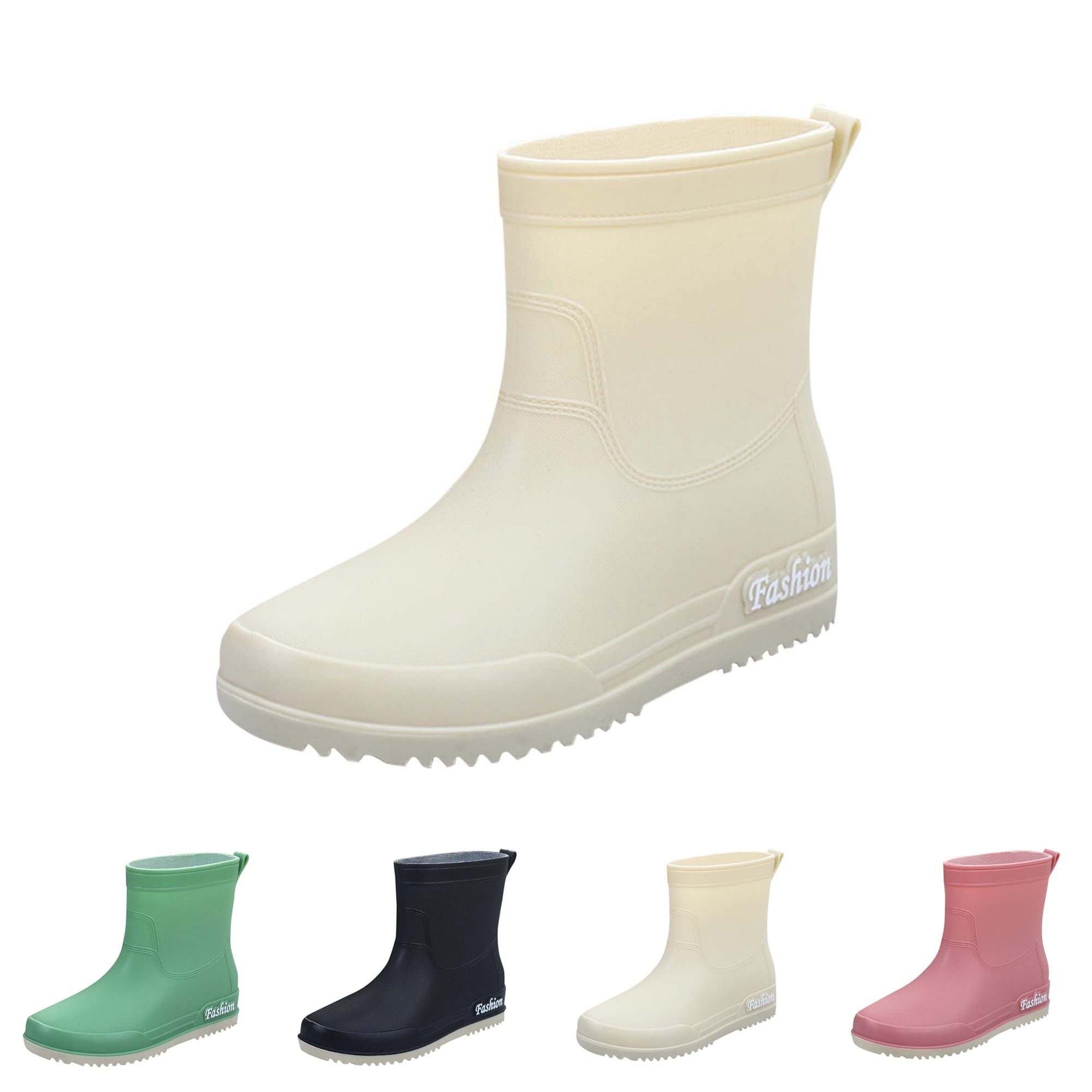 Lenago Womens Rain Boots Ankle Rain Boots Solid Color Casual Shoes Short Rain Boots Multi Color Matching Waterproof Non-Slip Mid-Tube Rain Boots West Coast Dopamine Color Shoes Everyday Rain Boots